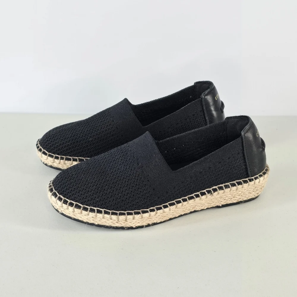 Cole Haan Cloudfeel Stitchlite Espadrille Slip-On Flats Black Knit Size 5.5